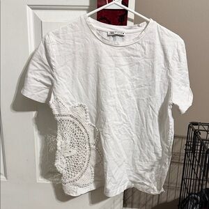 Zara White Tee with Crochet Accent